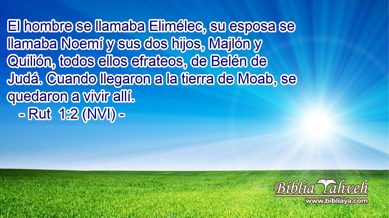  El hombre se llamaba Elimélec, su esposa se llamaba Noemí y sus dos hijos, Majlón y Quilión, todos ellos efrateos, de Belén de Judá. Cuando llegaron a la tierra de Moab, se quedaron a vivir allí. 