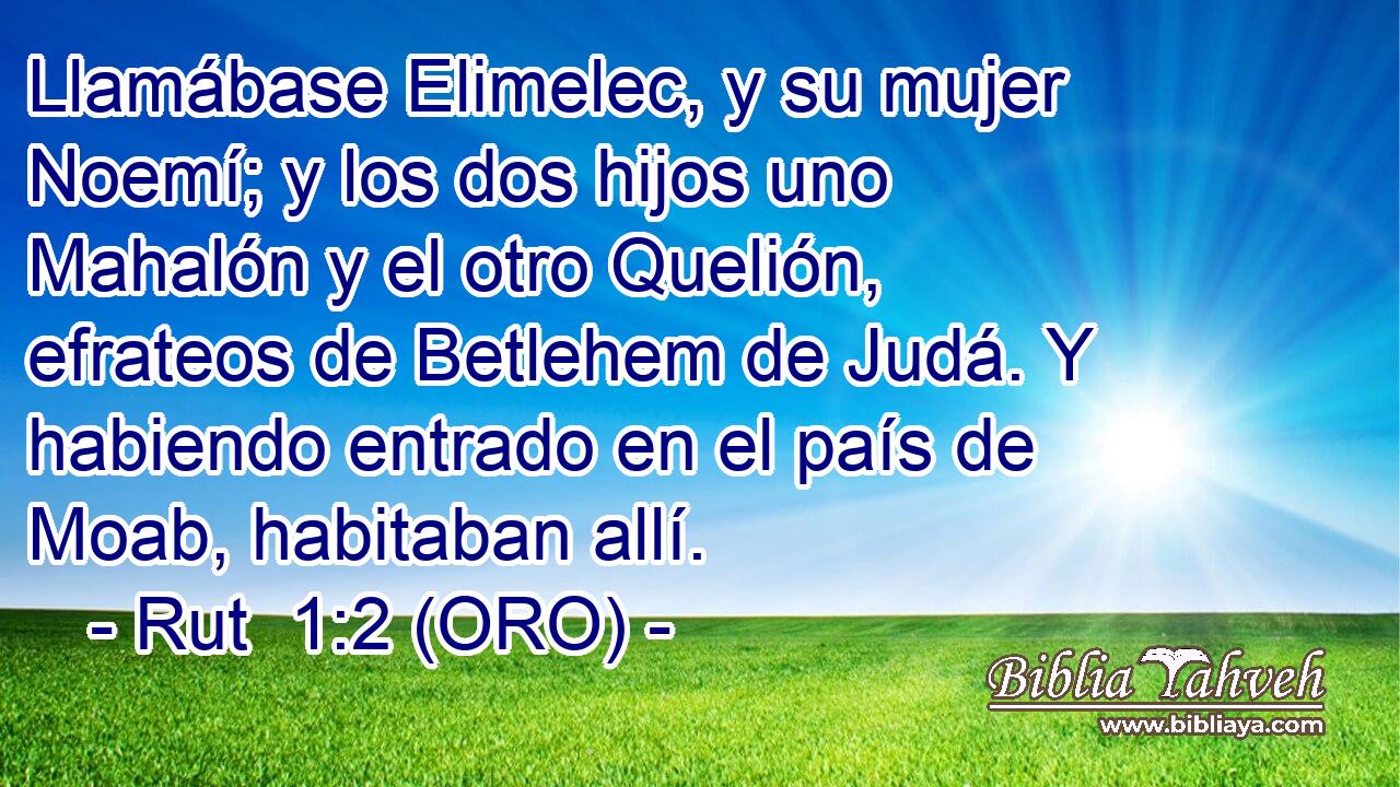 Llamábase Elimelec, y su mujer Noemí; y los dos hijos uno Mahalón y el otro Quelión, efrateos de Betlehem de Judá. Y habiendo entrado en el país de Moab, habitaban allí. 