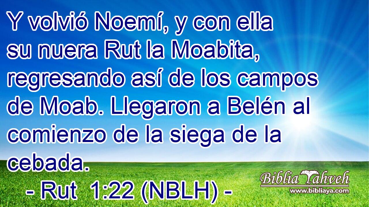  Y volvió Noemí, y con ella su nuera Rut la Moabita, regresando así de los campos de Moab. Llegaron a Belén al comienzo de la siega de la cebada. 