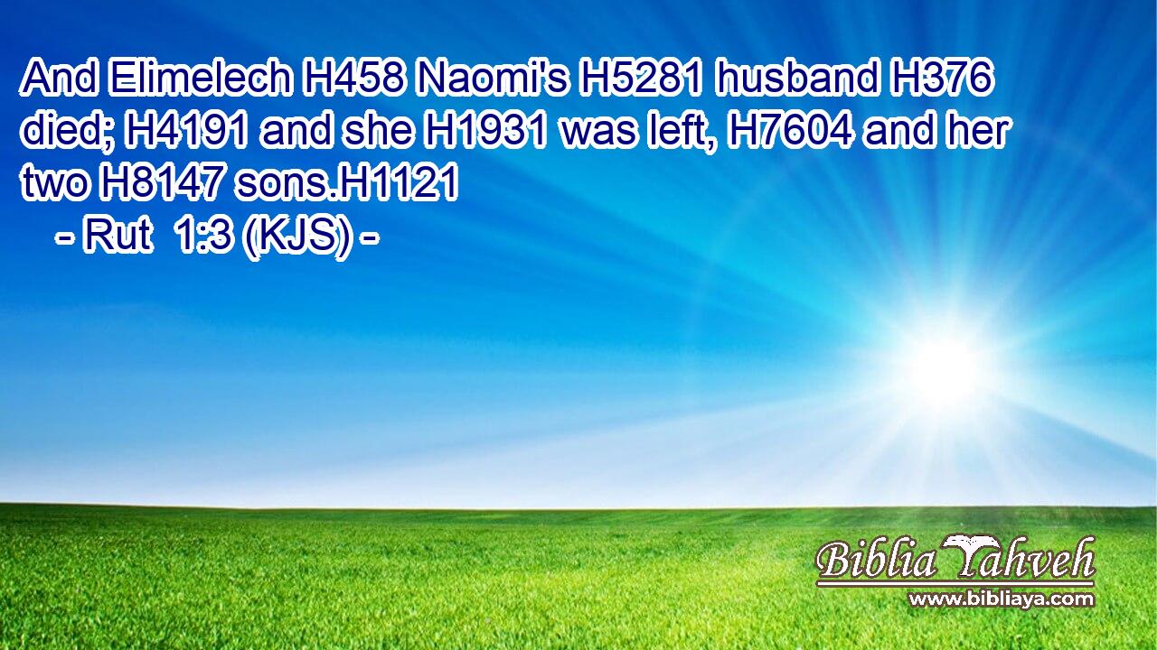 And Elimelech H458 Naomi's H5281 husband H376 died; H4191 and she H1931 was left, H7604 and her two H8147 sons.H1121