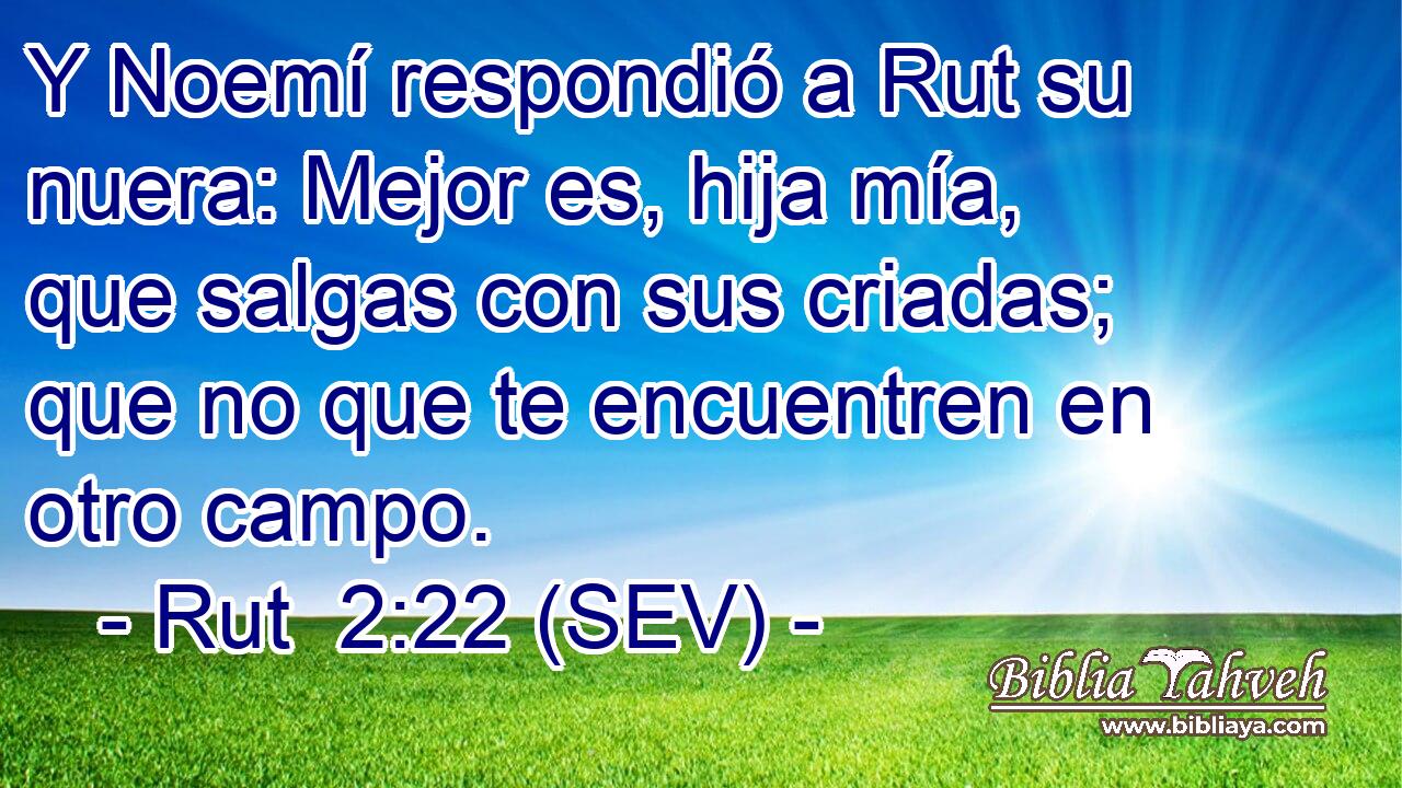 Y Noemí respondió a Rut su nuera: Mejor es, hija mía, que salgas con sus criadas; que no que te encuentren en otro campo.