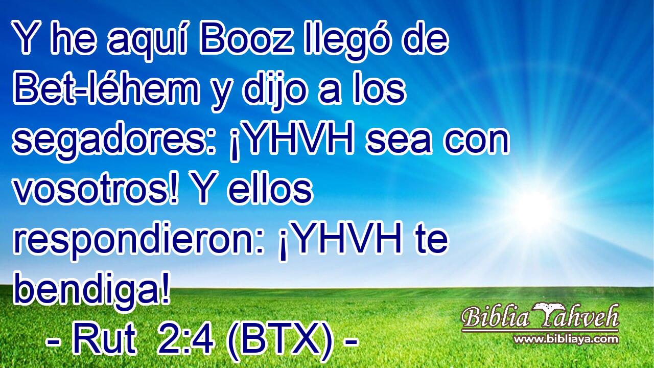 Y he aquí Booz llegó de Bet-léhem y dijo a los segadores: ¡YHVH sea con vosotros! Y ellos respondieron: ¡YHVH te bendiga!
