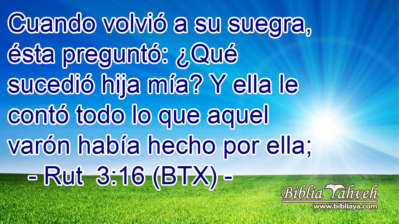 Cuando volvió a su suegra, ésta preguntó: ¿Qué sucedió hija mía? Y ella le contó todo lo que aquel varón había hecho por ella;