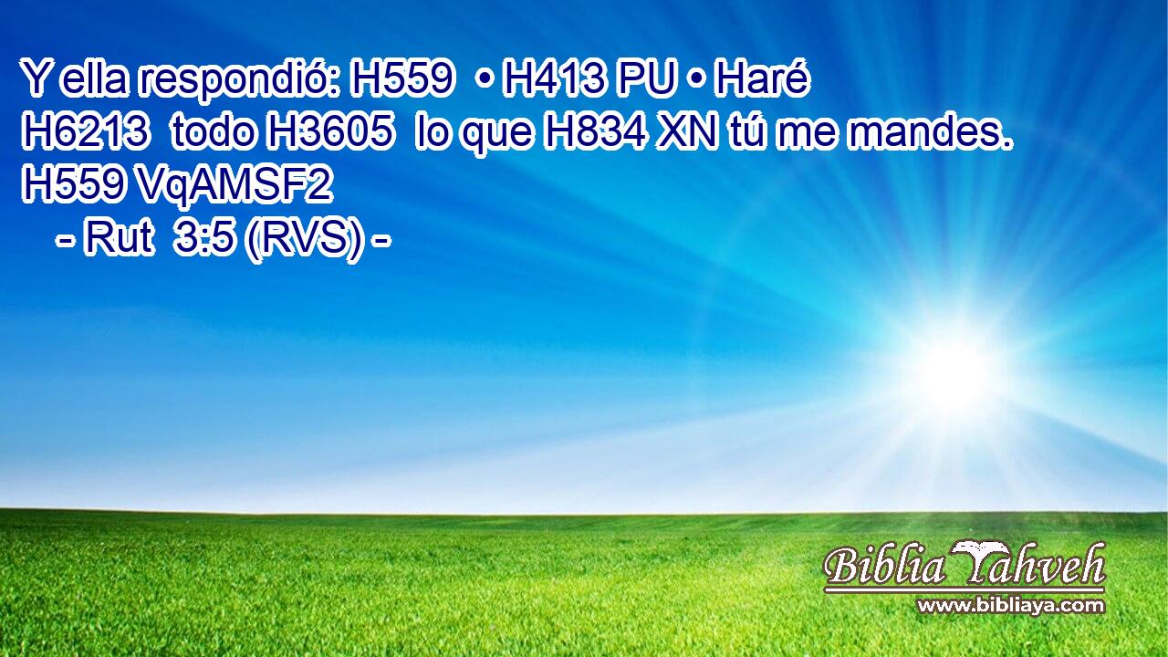 Y ella respondió: H559  • H413 PU • Haré H6213  todo H3605  lo que H834 XN tú me mandes. H559 VqAMSF2 