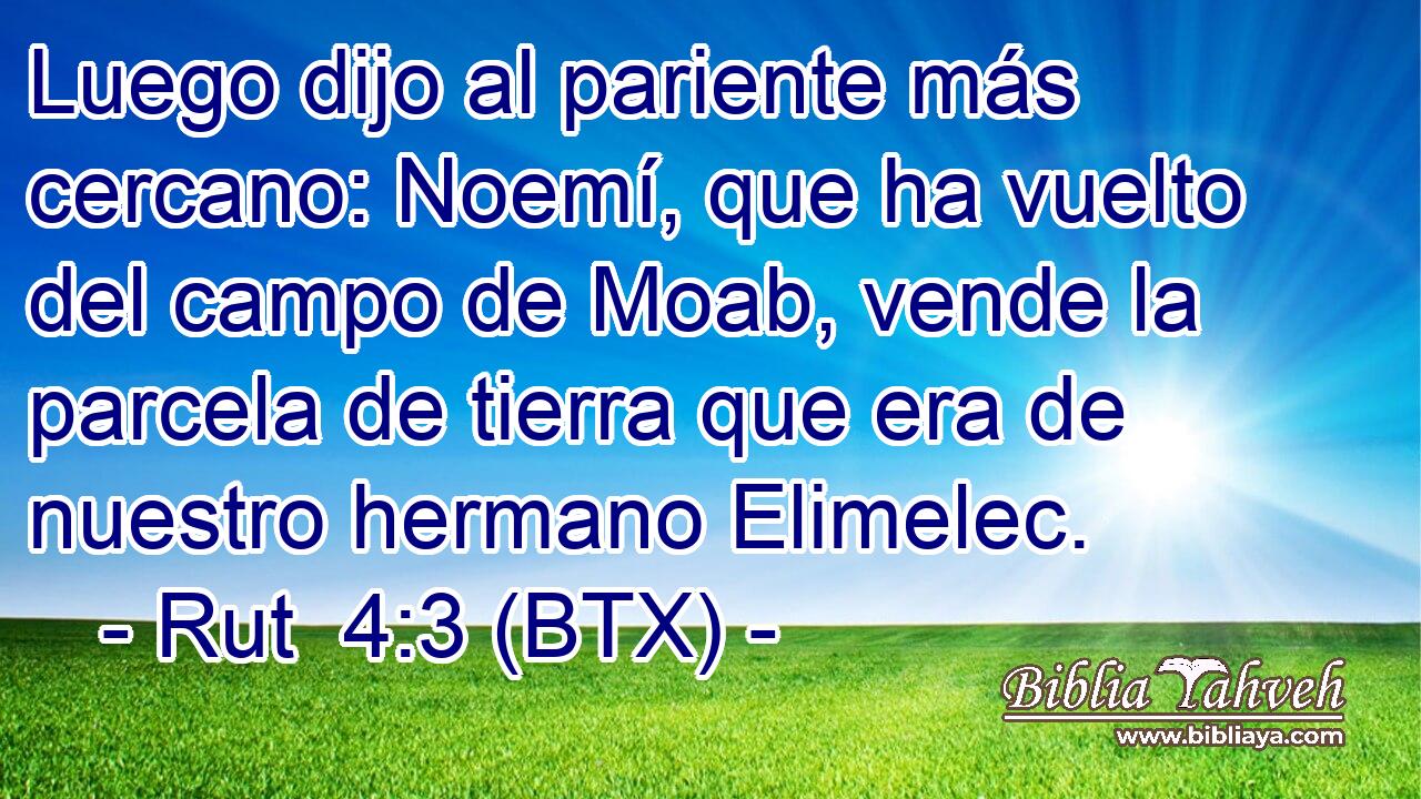 Luego dijo al pariente más cercano: Noemí, que ha vuelto del campo de Moab, vende la parcela de tierra que era de nuestro hermano Elimelec.