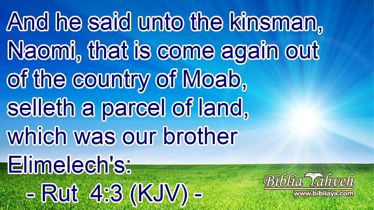 And he said unto the kinsman, Naomi, that is come again out of the country of Moab, selleth a parcel of land, which was our brother Elimelech's:
