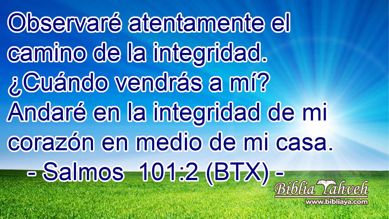 Observaré atentamente el camino de la integridad. ¿Cuándo vendrás a mí? Andaré en la integridad de mi corazón en medio de mi casa.