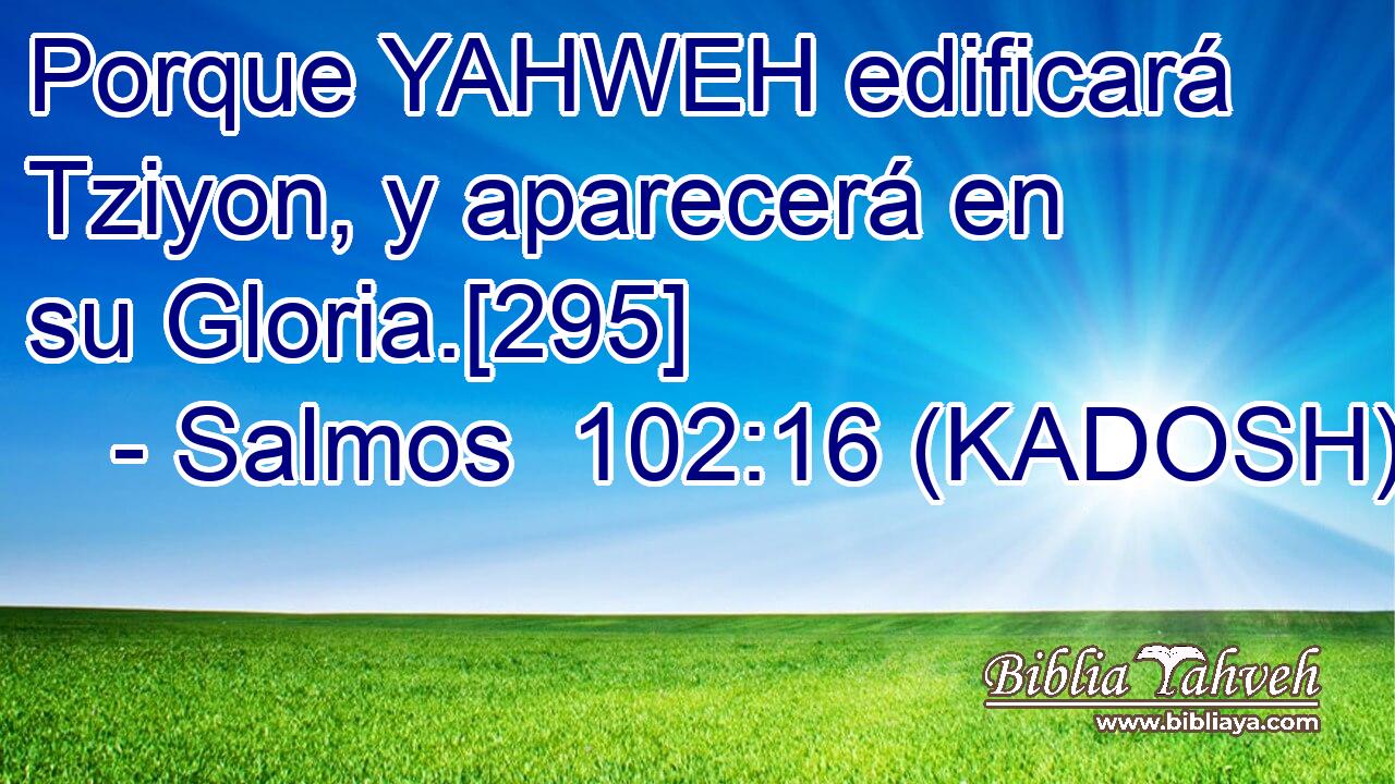  Porque YAHWEH edificará Tziyon, y aparecerá en su Gloria.[295] 