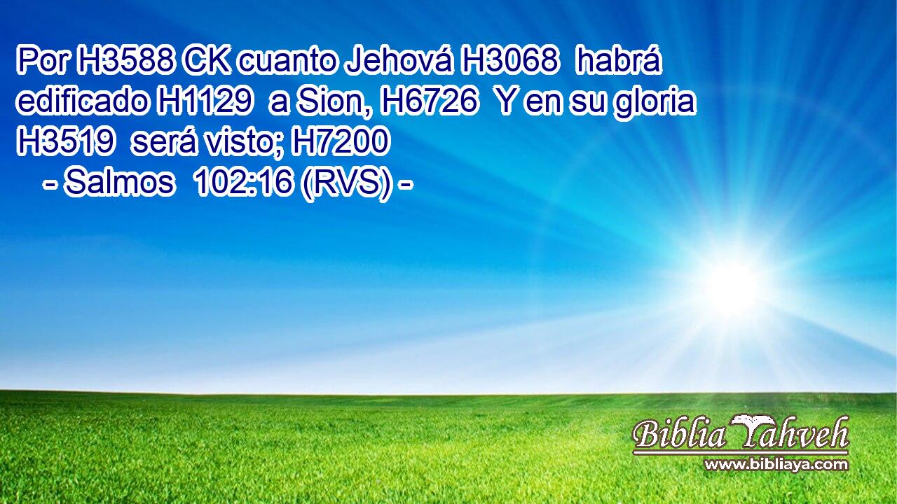 Por H3588 CK cuanto Jehová H3068  habrá edificado H1129  a Sion, H6726  Y en su gloria H3519  será visto; H7200  