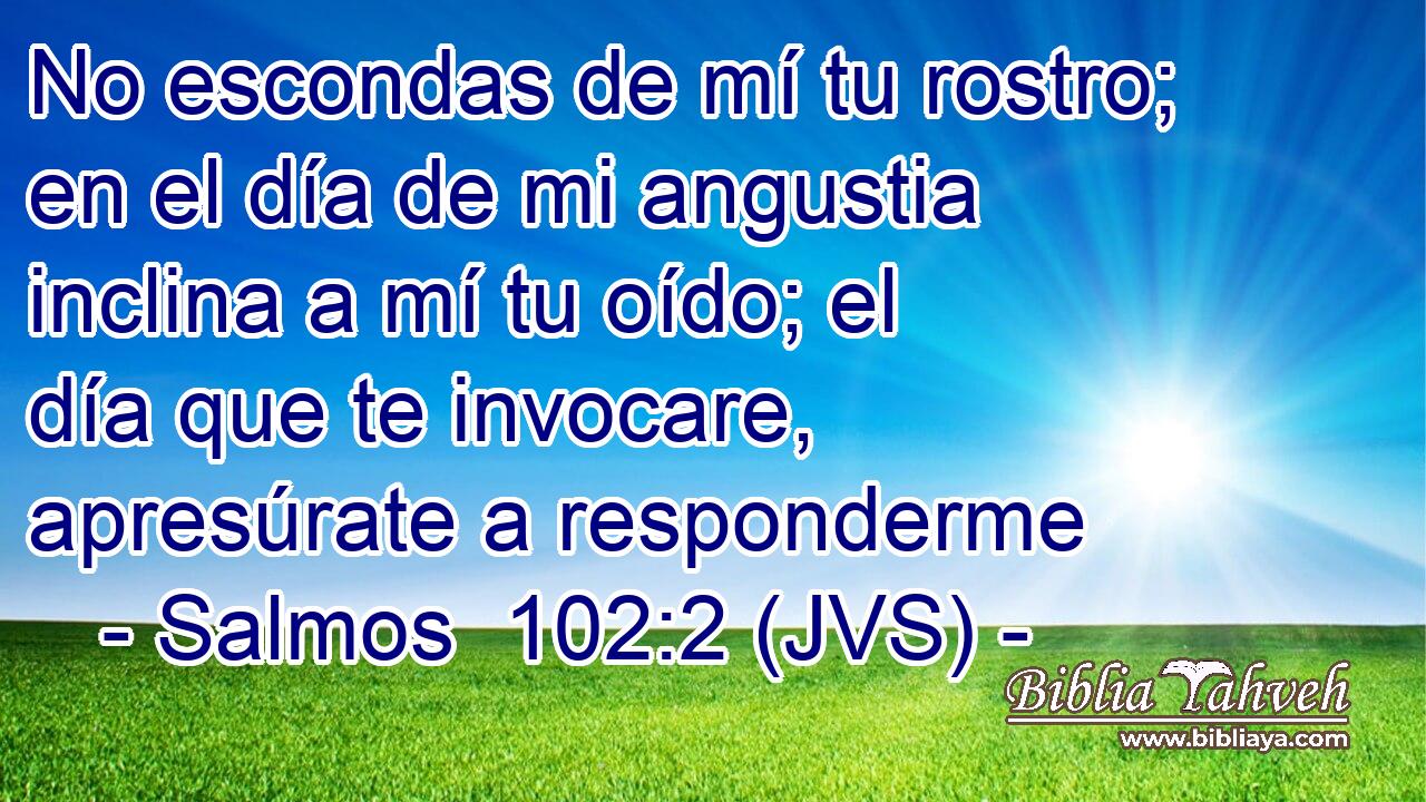 No escondas de mí tu rostro; en el día de mi angustia inclina a mí tu oído; el día que te invocare, apresúrate a responderme