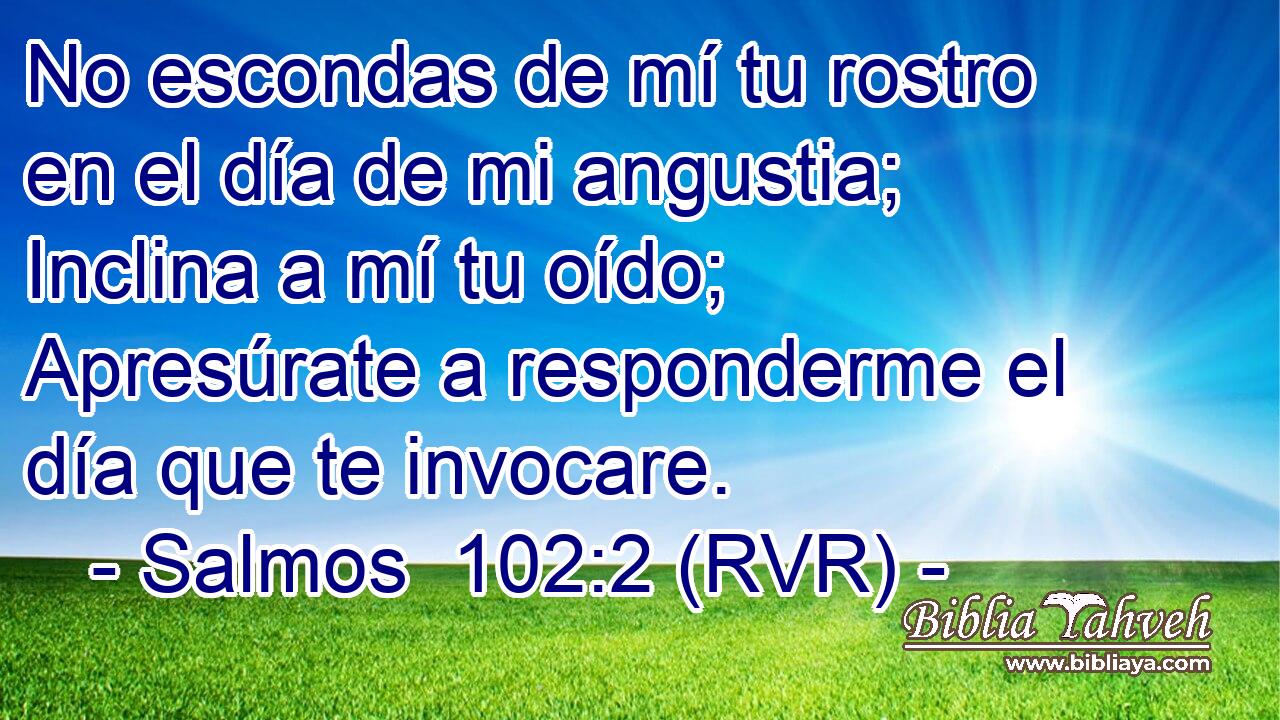 No escondas de mí tu rostro en el día de mi angustia; Inclina a mí tu oído; Apresúrate a responderme el día que te invocare.