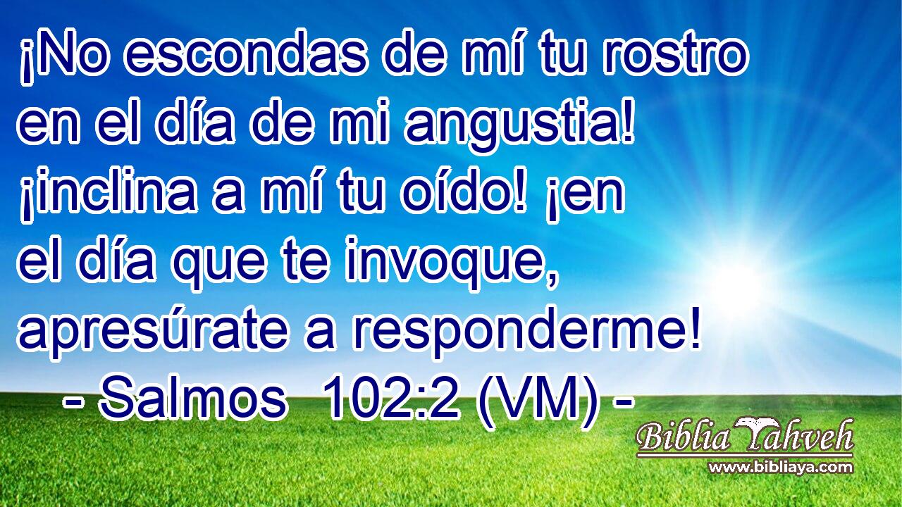  ¡No escondas de mí tu rostro en el día de mi angustia! ¡inclina a mí tu oído! ¡en el día que te invoque, apresúrate a responderme! 
