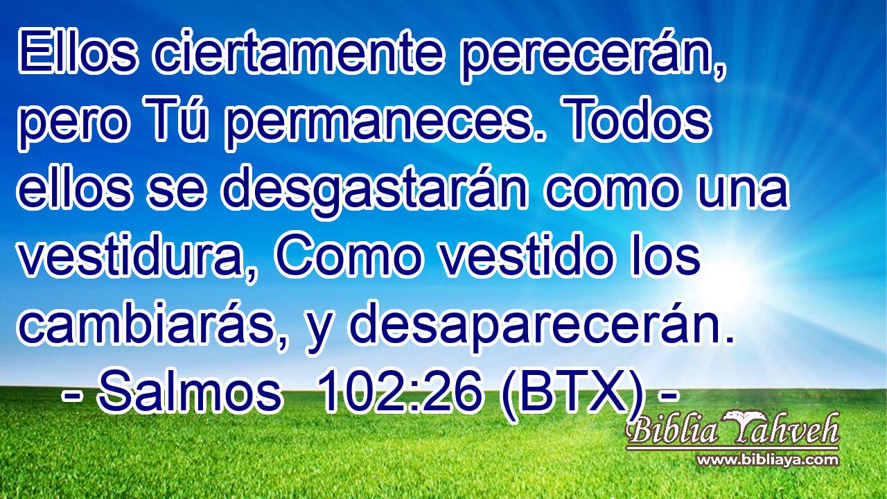Ellos ciertamente perecerán, pero Tú permaneces. Todos ellos se desgastarán como una vestidura, Como vestido los cambiarás, y desaparecerán.