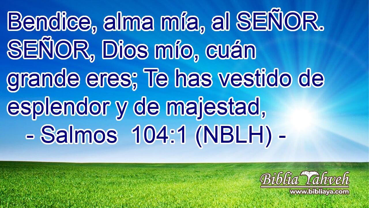  Bendice, alma mía, al SEÑOR. SEÑOR, Dios mío, cuán grande eres; Te has vestido de esplendor y de majestad, 