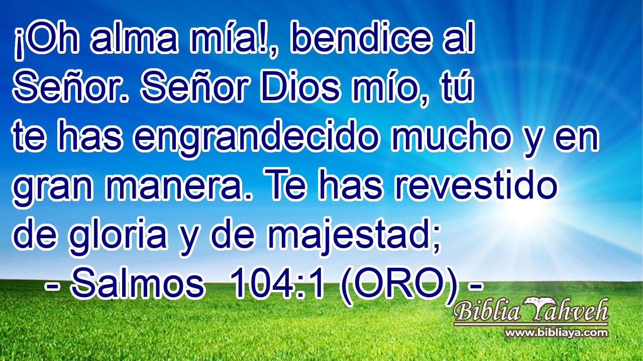  ¡Oh alma mía!, bendice al Señor. Señor Dios mío, tú te has engrandecido mucho y en gran manera. Te has revestido de gloria y de majestad; 