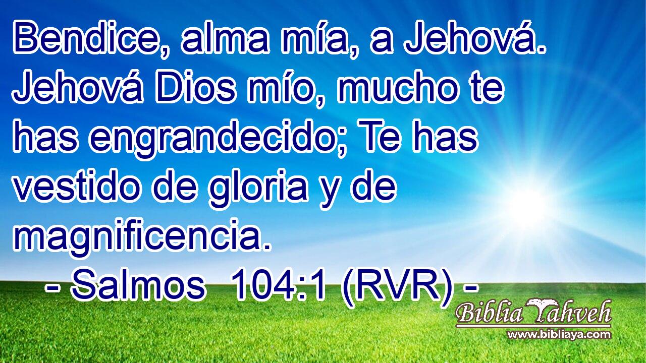 Bendice, alma mía, a Jehová. Jehová Dios mío, mucho te has engrandecido; Te has vestido de gloria y de magnificencia.