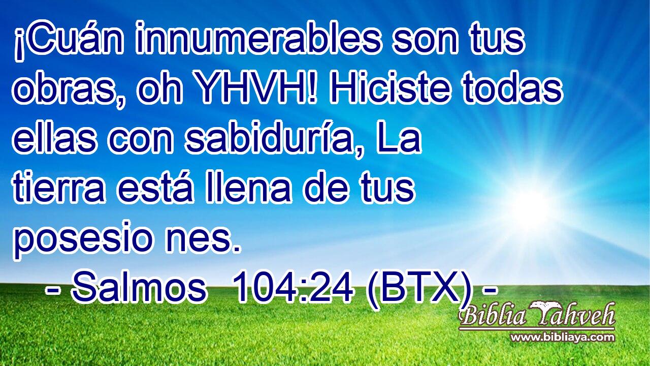 ¡Cuán innumerables son tus obras, oh YHVH! Hiciste todas ellas con sabiduría, La tierra está llena de tus posesio nes.