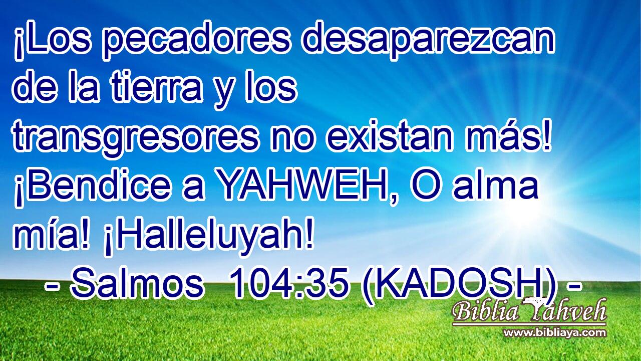  ¡Los pecadores desaparezcan de la tierra y los transgresores no existan más! ¡Bendice a YAHWEH, O alma mía! ¡Halleluyah! 