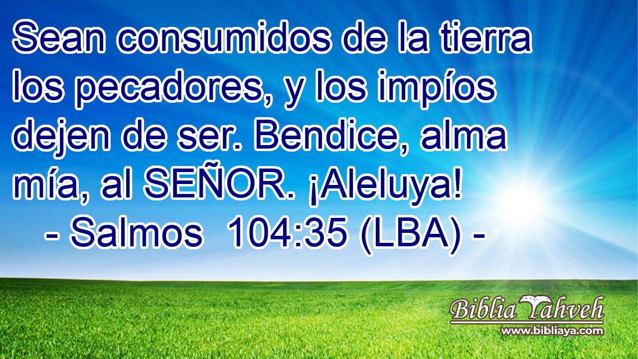 Sean consumidos de la tierra los pecadores, y los impíos dejen de ser. Bendice, alma mía, al SEÑOR. ¡Aleluya!