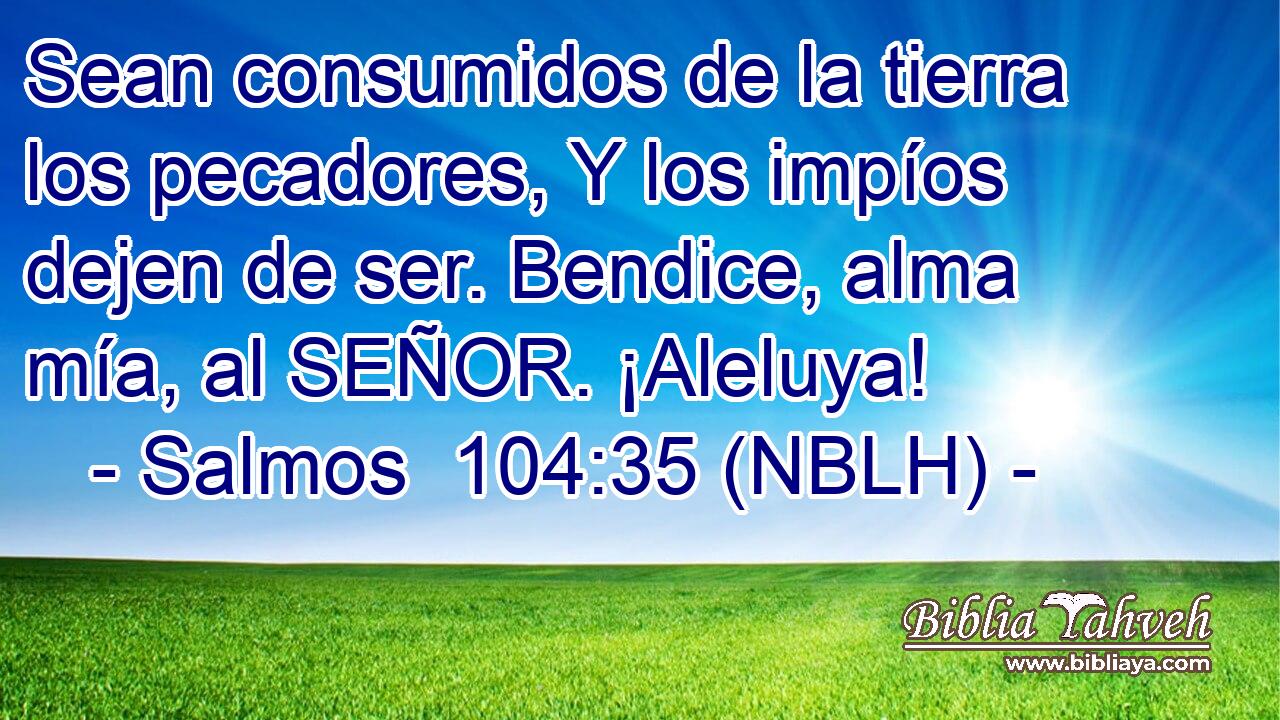  Sean consumidos de la tierra los pecadores, Y los impíos dejen de ser. Bendice, alma mía, al SEÑOR. ¡Aleluya! 