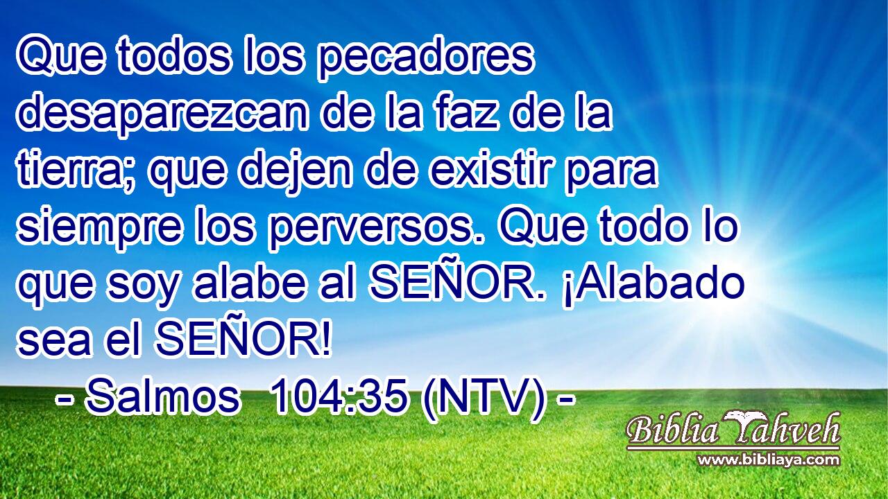 Que todos los pecadores desaparezcan de la faz de la tierra; que dejen de existir para siempre los perversos. Que todo lo que soy alabe al SEÑOR. ¡Alabado sea el SEÑOR!