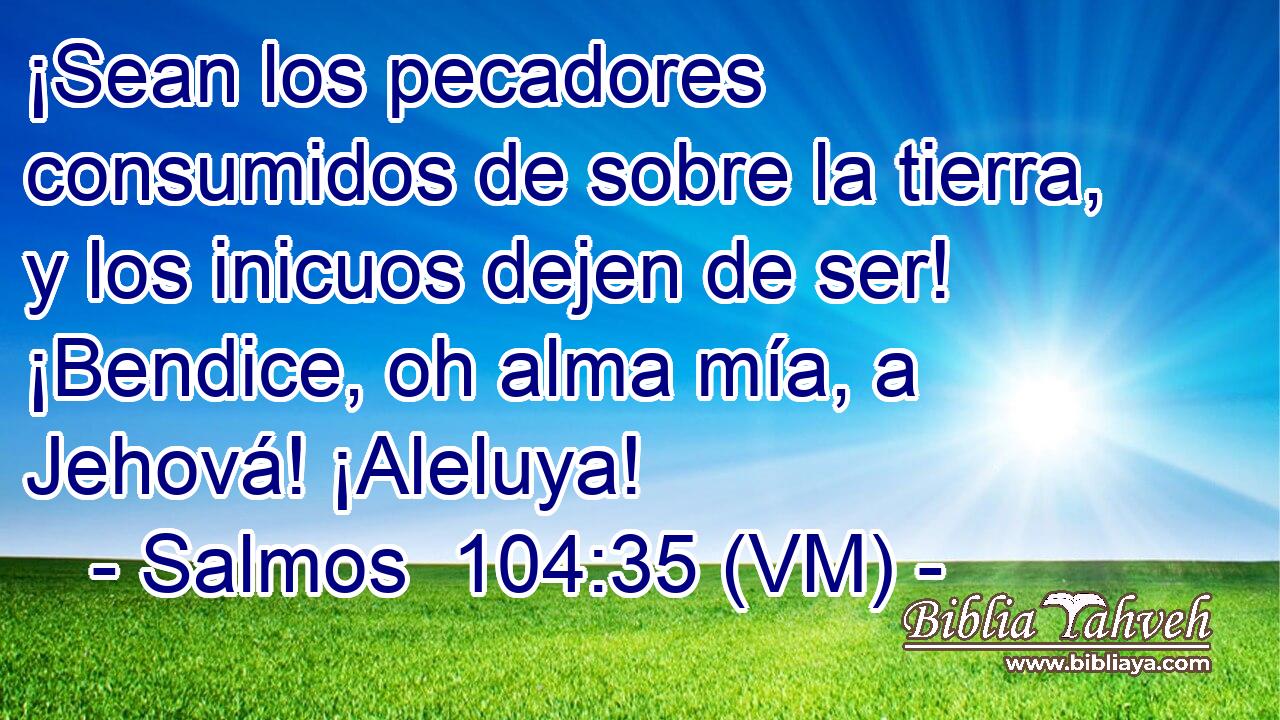  ¡Sean los pecadores consumidos de sobre la tierra, y los inicuos dejen de ser! ¡Bendice, oh alma mía, a Jehová! ¡Aleluya! 