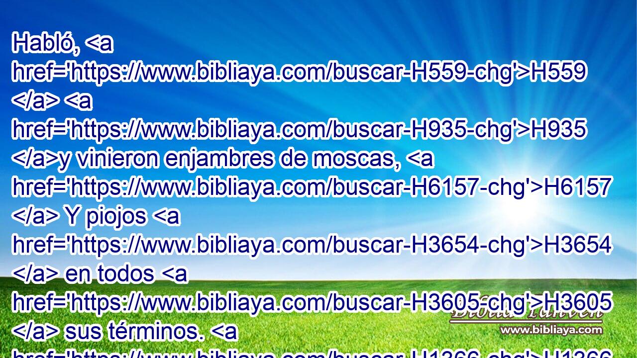 Habló, H559  H935 y vinieron enjambres de moscas, H6157  Y piojos H3654  en todos H3605  sus términos. H1366  