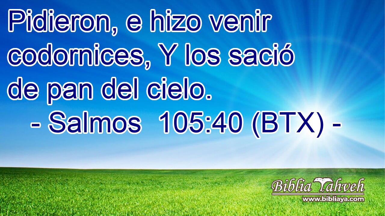 Pidieron, e hizo venir codornices, Y los sació de pan del cielo.