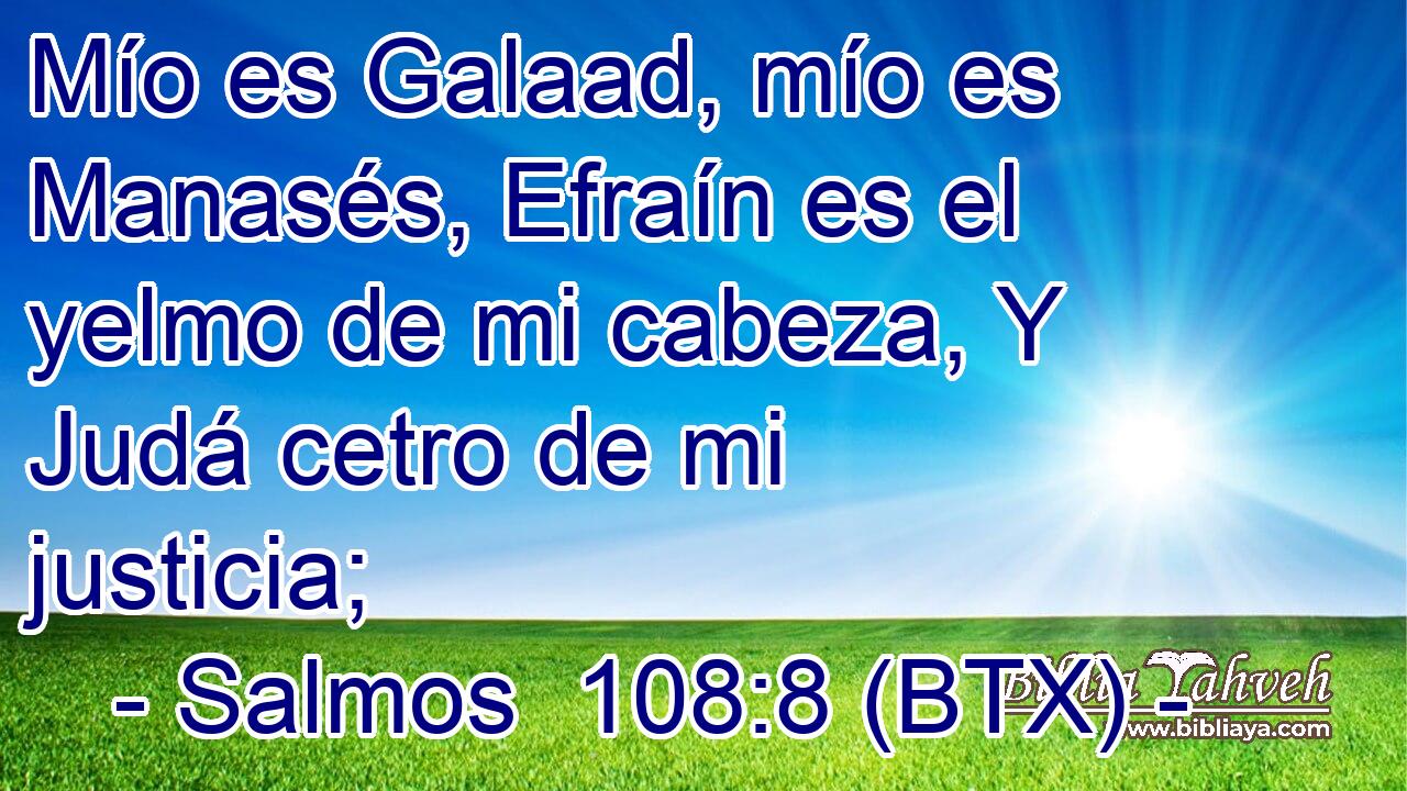 Mío es Galaad, mío es Manasés, Efraín es el yelmo de mi cabeza, Y Judá cetro de mi justicia;