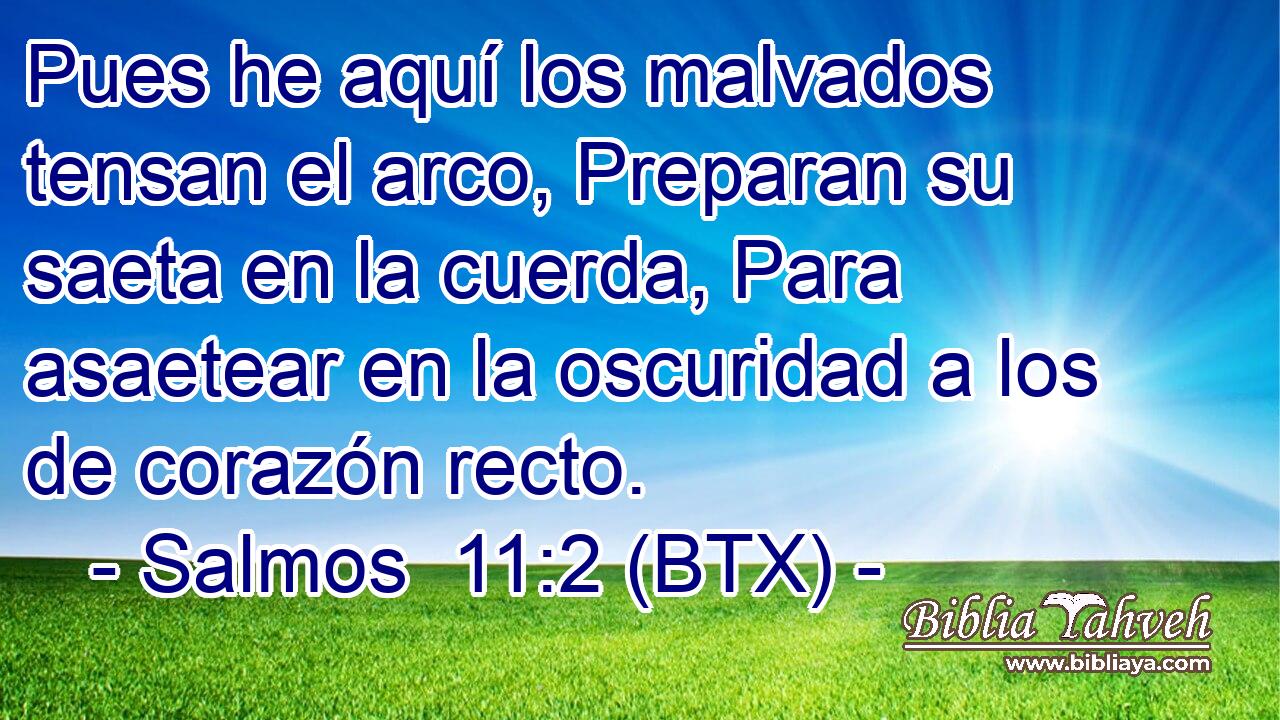 Pues he aquí los malvados tensan el arco, Preparan su saeta en la cuerda, Para asaetear en la oscuridad a los de corazón recto.