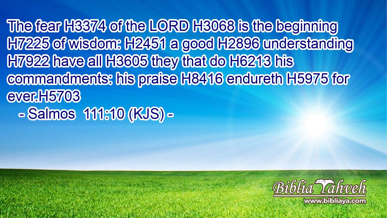 The fear H3374 of the LORD H3068 is the beginning H7225 of wisdom: H2451 a good H2896 understanding H7922 have all H3605 they that do H6213 his commandments: his praise H8416 endureth H5975 for ever.H5703