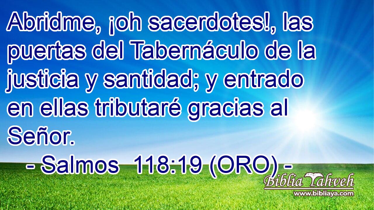  Abridme, ¡oh sacerdotes!, las puertas del Tabernáculo de la justicia y santidad; y entrado en ellas tributaré gracias al Señor. 