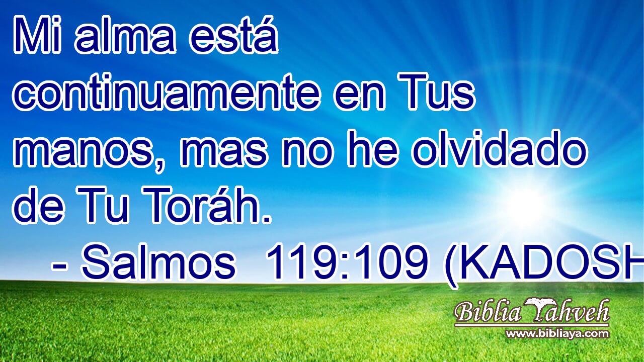  Mi alma está continuamente en Tus manos, mas no he olvidado de Tu Toráh. 