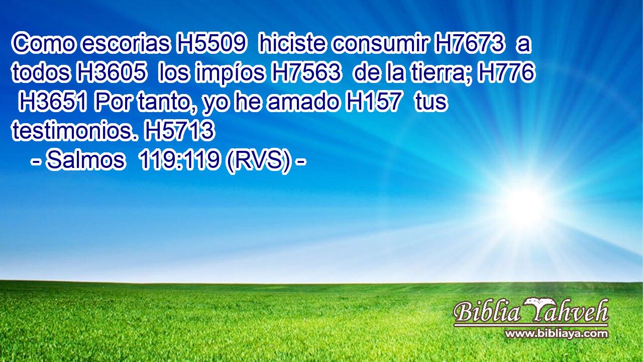 Como escorias H5509  hiciste consumir H7673  a todos H3605  los impíos H7563  de la tierra; H776  H3651 Por tanto, yo he amado H157  tus testimonios. H5713  