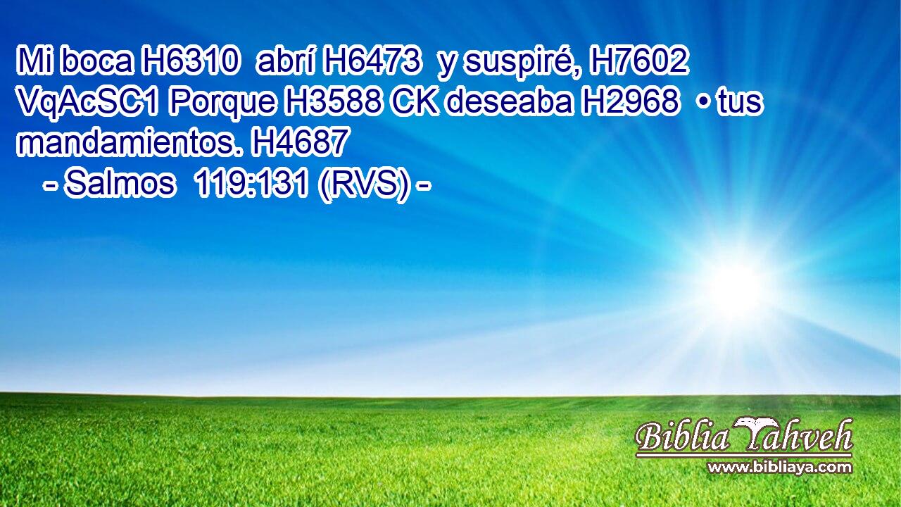 Mi boca H6310  abrí H6473  y suspiré, H7602 VqAcSC1 Porque H3588 CK deseaba H2968  • tus mandamientos. H4687  