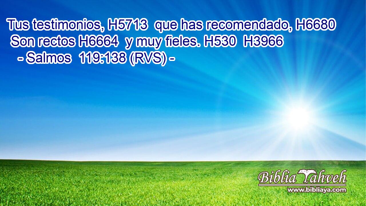 Tus testimonios, H5713  que has recomendado, H6680  Son rectos H6664  y muy fieles. H530  H3966 
