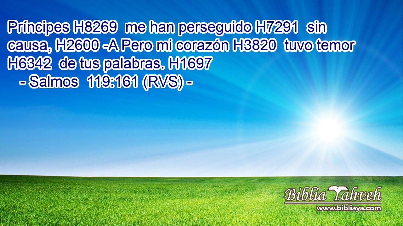 Príncipes H8269  me han perseguido H7291  sin causa, H2600 -A Pero mi corazón H3820  tuvo temor H6342  de tus palabras. H1697  