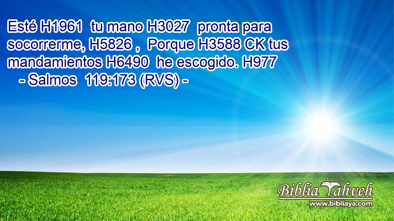 Esté H1961  tu mano H3027  pronta para socorrerme, H5826 ,  Porque H3588 CK tus mandamientos H6490  he escogido. H977  