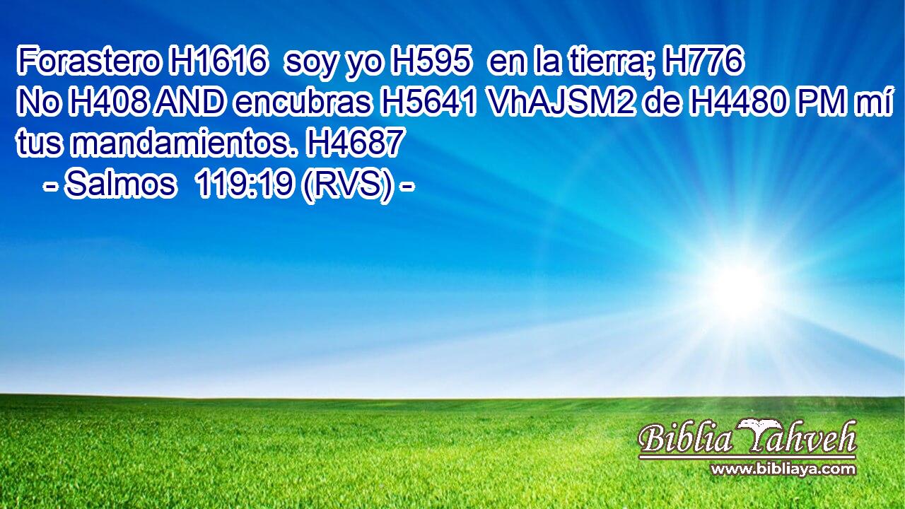 Forastero H1616  soy yo H595  en la tierra; H776  No H408 AND encubras H5641 VhAJSM2 de H4480 PM mí tus mandamientos. H4687  