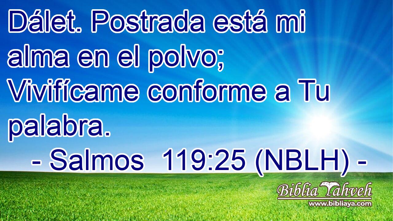  Dálet. Postrada está mi alma en el polvo; Vivifícame conforme a Tu palabra. 