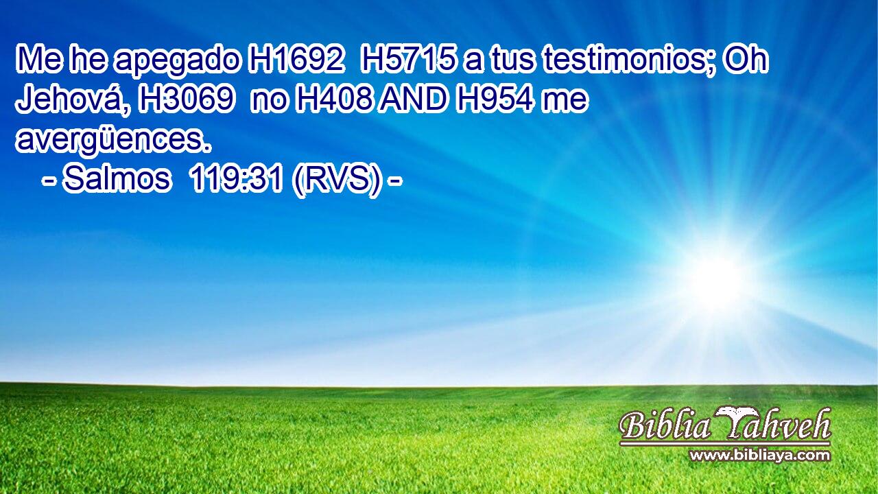 Me he apegado H1692  H5715 a tus testimonios; Oh Jehová, H3069  no H408 AND H954 me avergüences. 