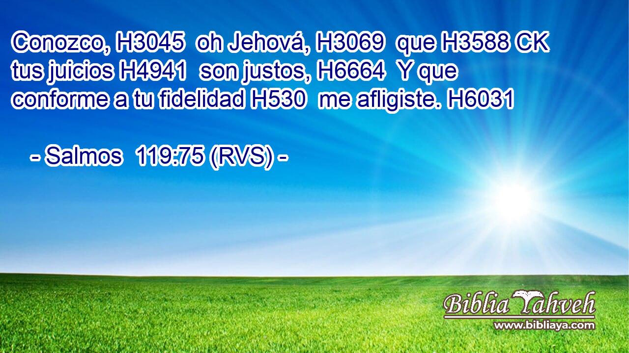 Conozco, H3045  oh Jehová, H3069  que H3588 CK tus juicios H4941  son justos, H6664  Y que conforme a tu fidelidad H530  me afligiste. H6031  