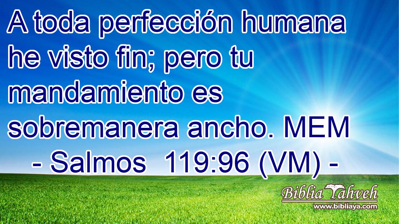  A toda perfección humana he visto fin; pero tu mandamiento es sobremanera ancho. MEM 