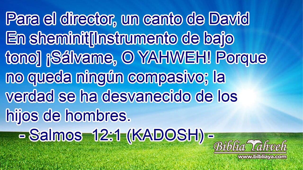  Para el director, un canto de David En sheminit[Instrumento de bajo tono] ¡Sálvame, O YAHWEH! Porque no queda ningún compasivo; la verdad se ha desvanecido de los hijos de hombres. 