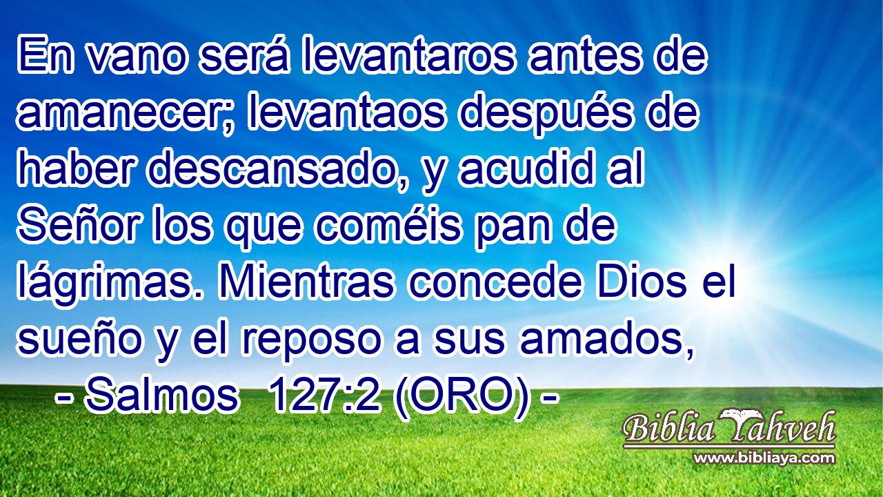  En vano será levantaros antes de amanecer; levantaos después de haber descansado, y acudid al Señor los que coméis pan de lágrimas. Mientras concede Dios el sueño y el reposo a sus amados, 