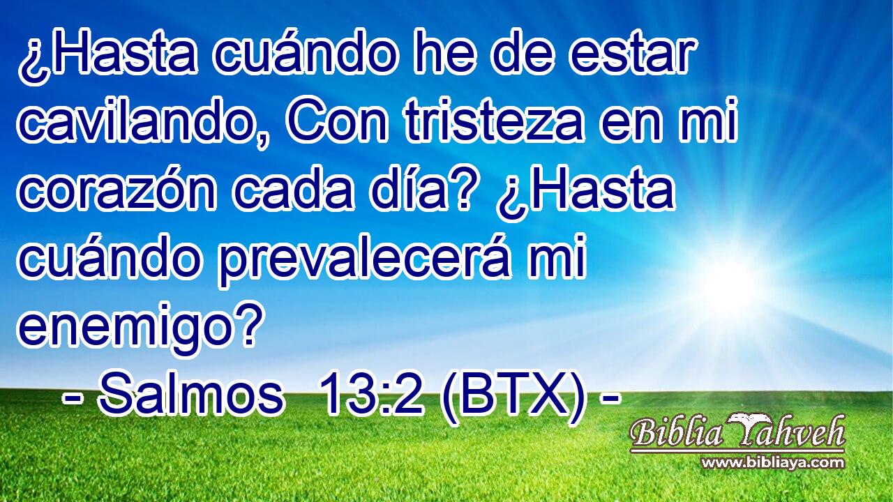 ¿Hasta cuándo he de estar cavilando, Con tristeza en mi corazón cada día? ¿Hasta cuándo prevalecerá mi enemigo?