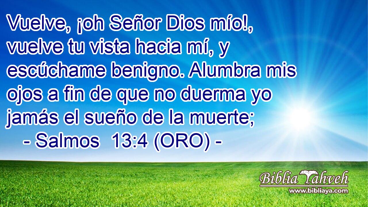  Vuelve, ¡oh Señor Dios mío!, vuelve tu vista hacia mí, y escúchame benigno. Alumbra mis ojos a fin de que no duerma yo jamás el sueño de la muerte; 