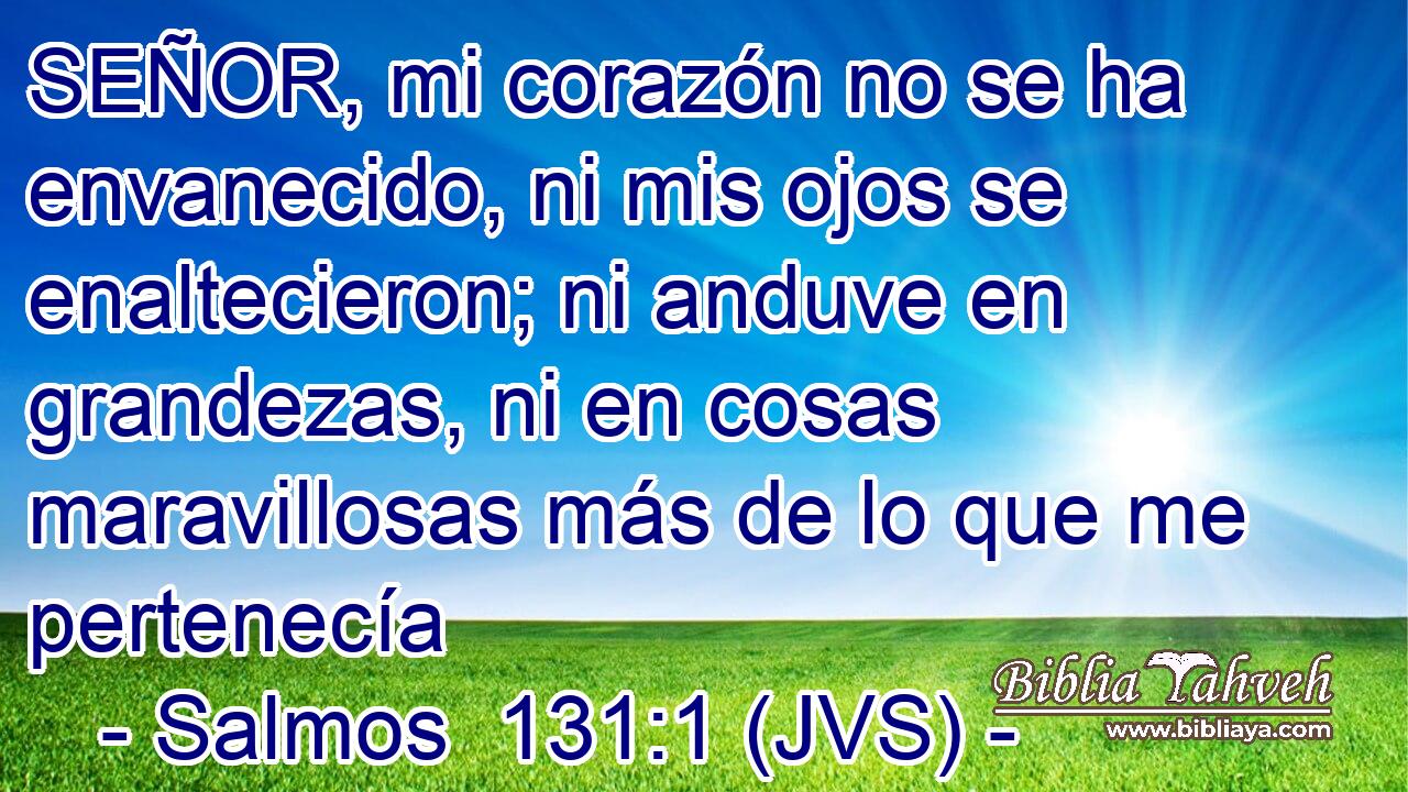 SEÑOR, mi corazón no se ha envanecido, ni mis ojos se enaltecieron; ni anduve en grandezas, ni en cosas maravillosas más de lo que me pertenecía