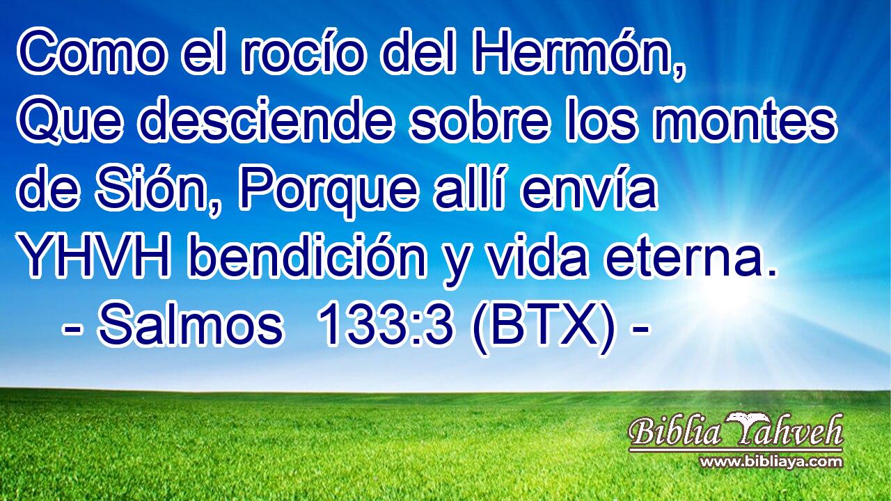 Como el rocío del Hermón, Que desciende sobre los montes de Sión, Porque allí envía YHVH bendición y vida eterna.