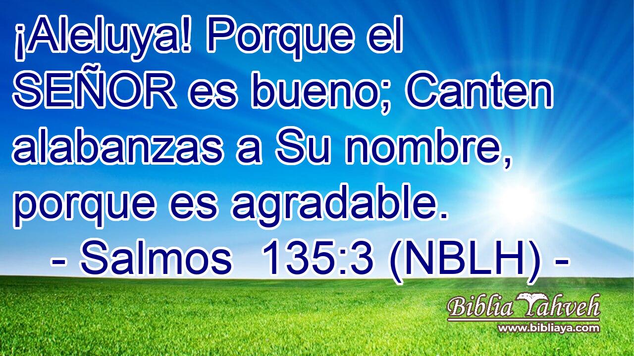  ¡Aleluya! Porque el SEÑOR es bueno; Canten alabanzas a Su nombre, porque es agradable. 